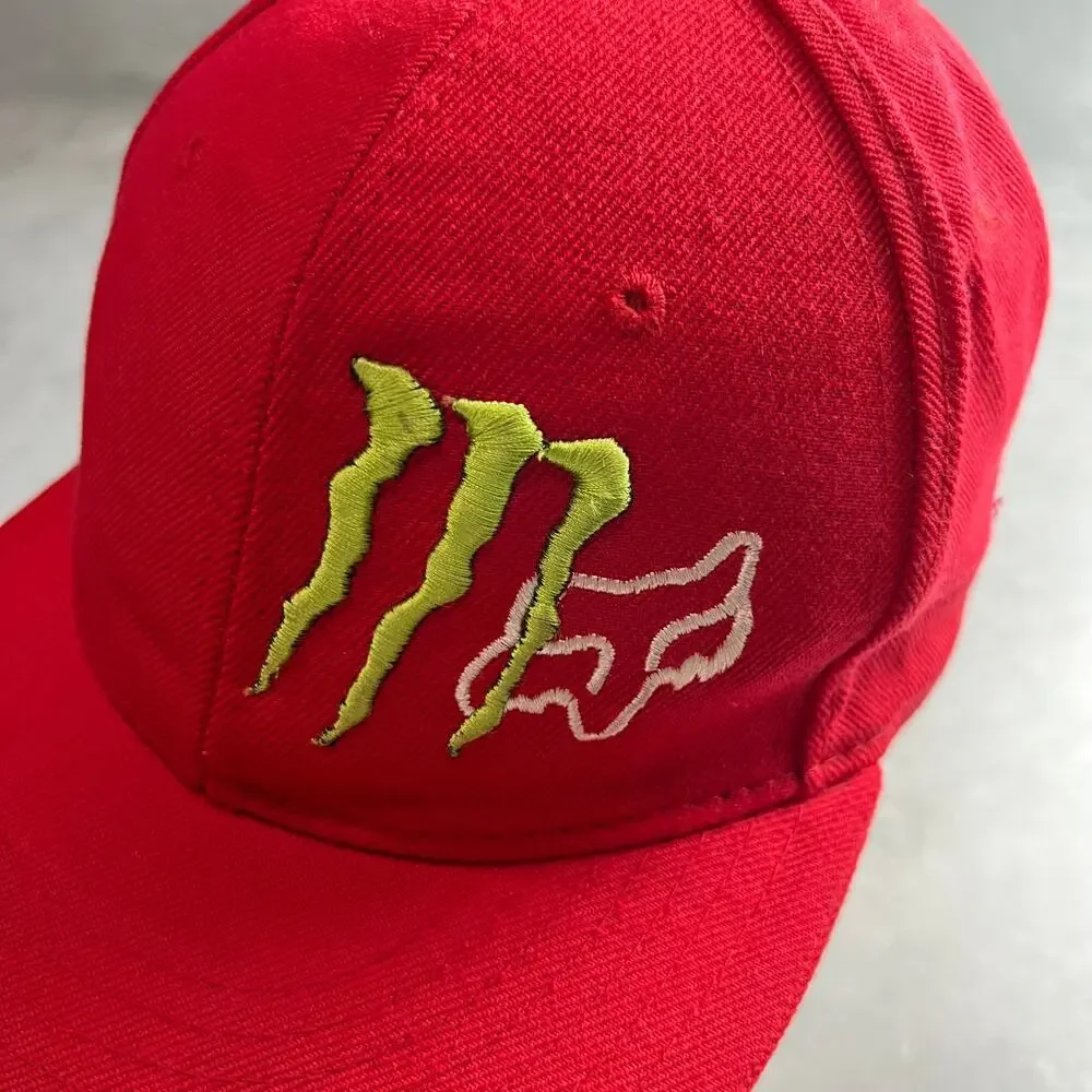 Monster Energy x Fox Racing Fitted Hat Size 7 1/8 Red BMX Kipa